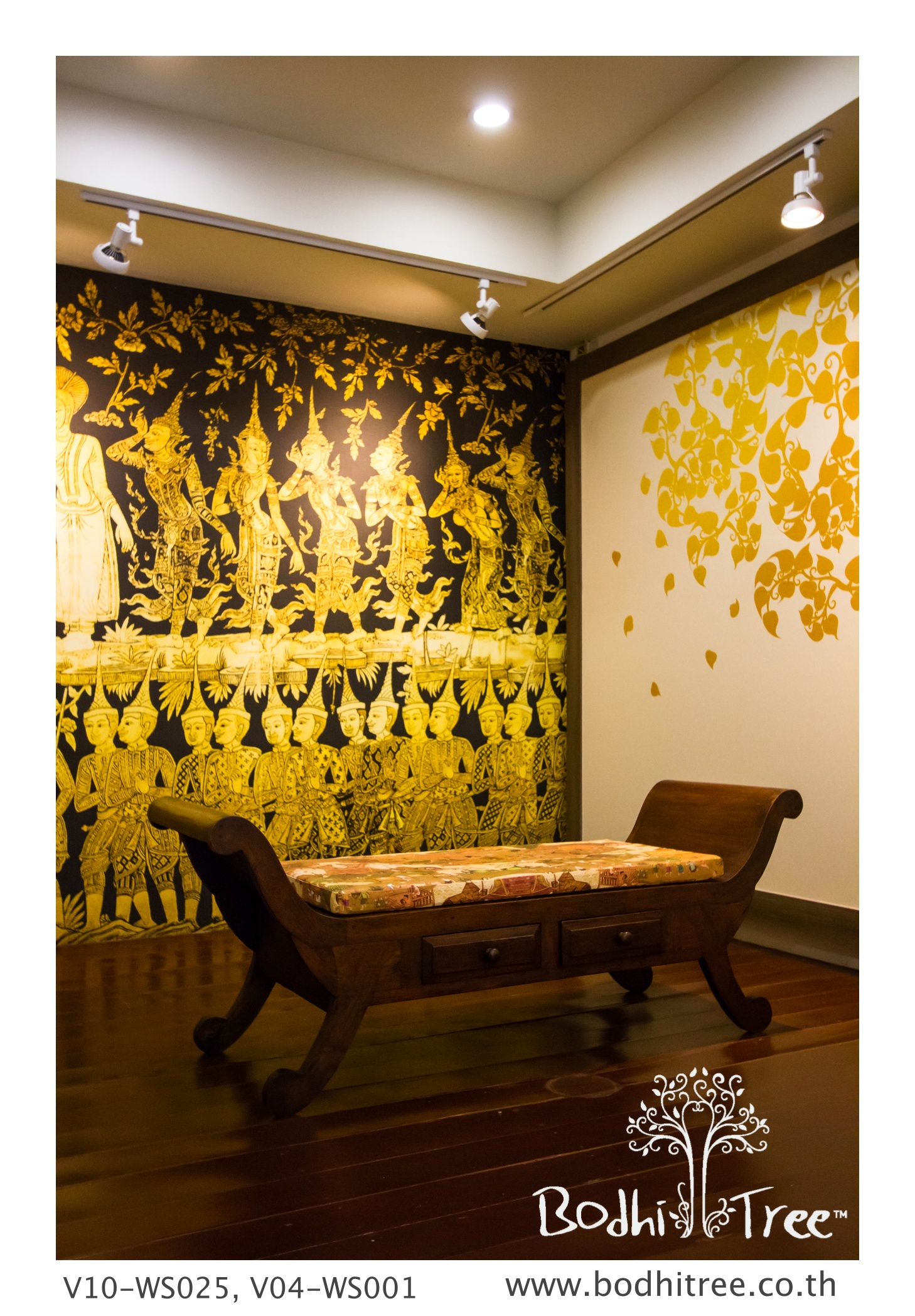 bodhi tree wallpaper,wall,furniture,interior design,yellow,room