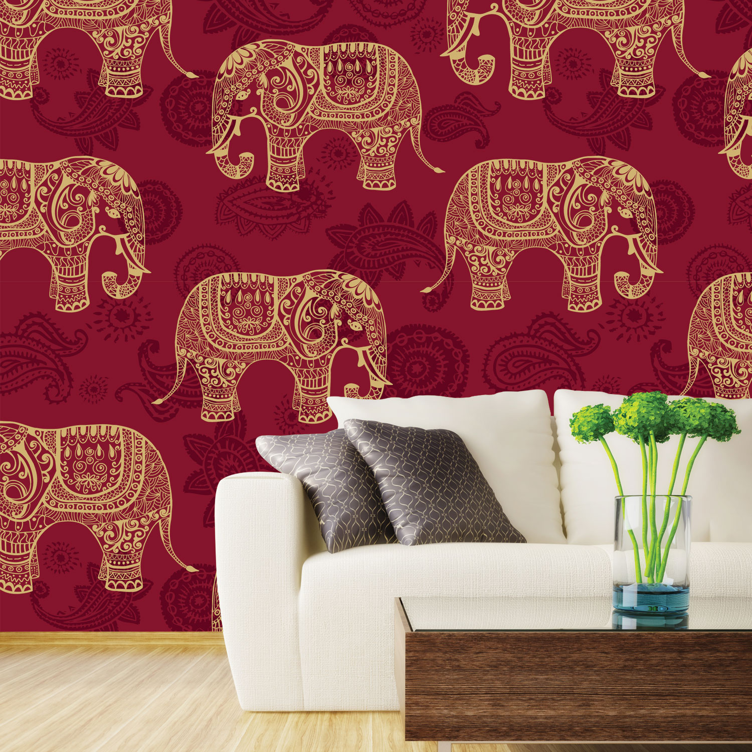 インドの壁の壁紙デザイン,象,インド象,ウォールステッカー,壁紙,象とマンモス