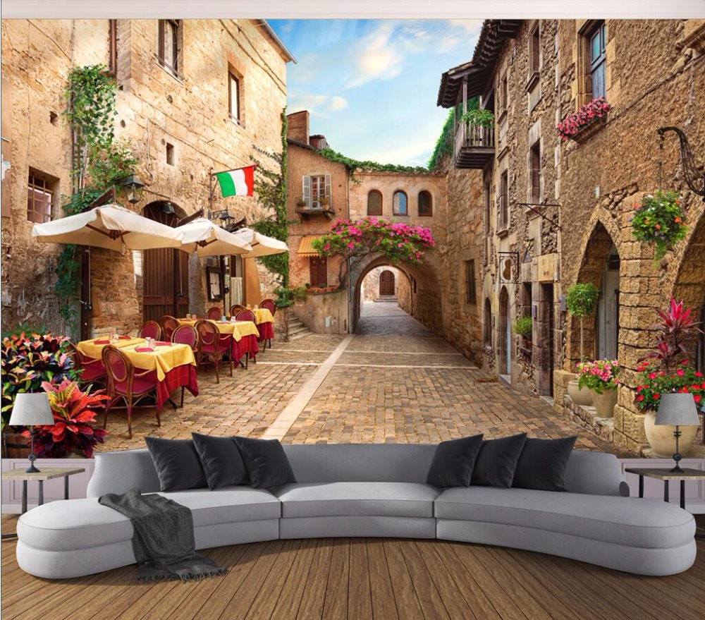 papel tapiz 3d para sala de estar en venta,pueblo,paisaje natural,edificio,mural,pared