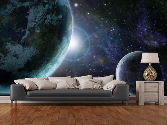 galaxy wallpaper for rooms uk,wallpaper,sky,couch,wall,room