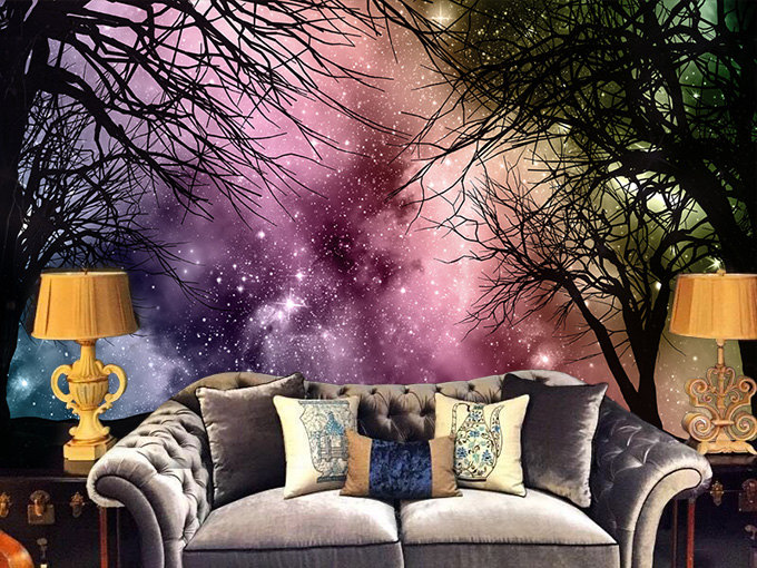 galaxy wallpaper for bedroom walls,purple,wallpaper,wall,violet,room