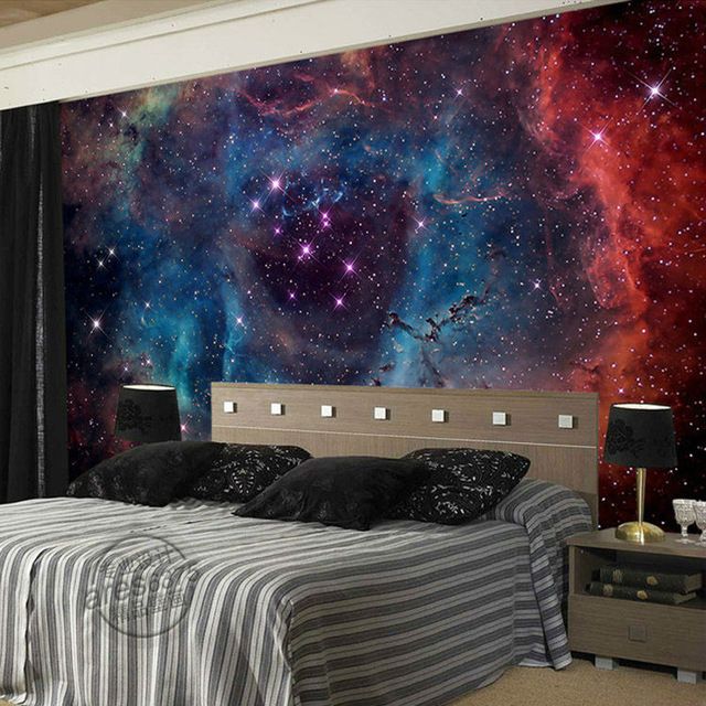 寝室の壁のための銀河の壁紙,壁,ルーム,壁紙,紫の,家具