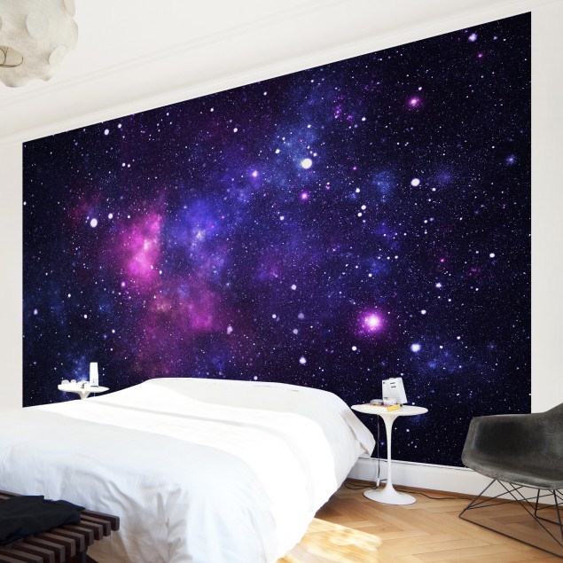 galaxy wallpaper for bedroom walls,purple,wall,violet,wallpaper,sky