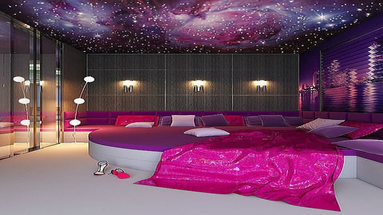 寝室の壁のための銀河の壁紙,寝室,デコレーション,紫の,ルーム,インテリア・デザイン