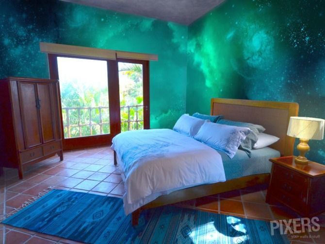 galaxy wallpaper for bedroom walls,bedroom,room,property,furniture,bed