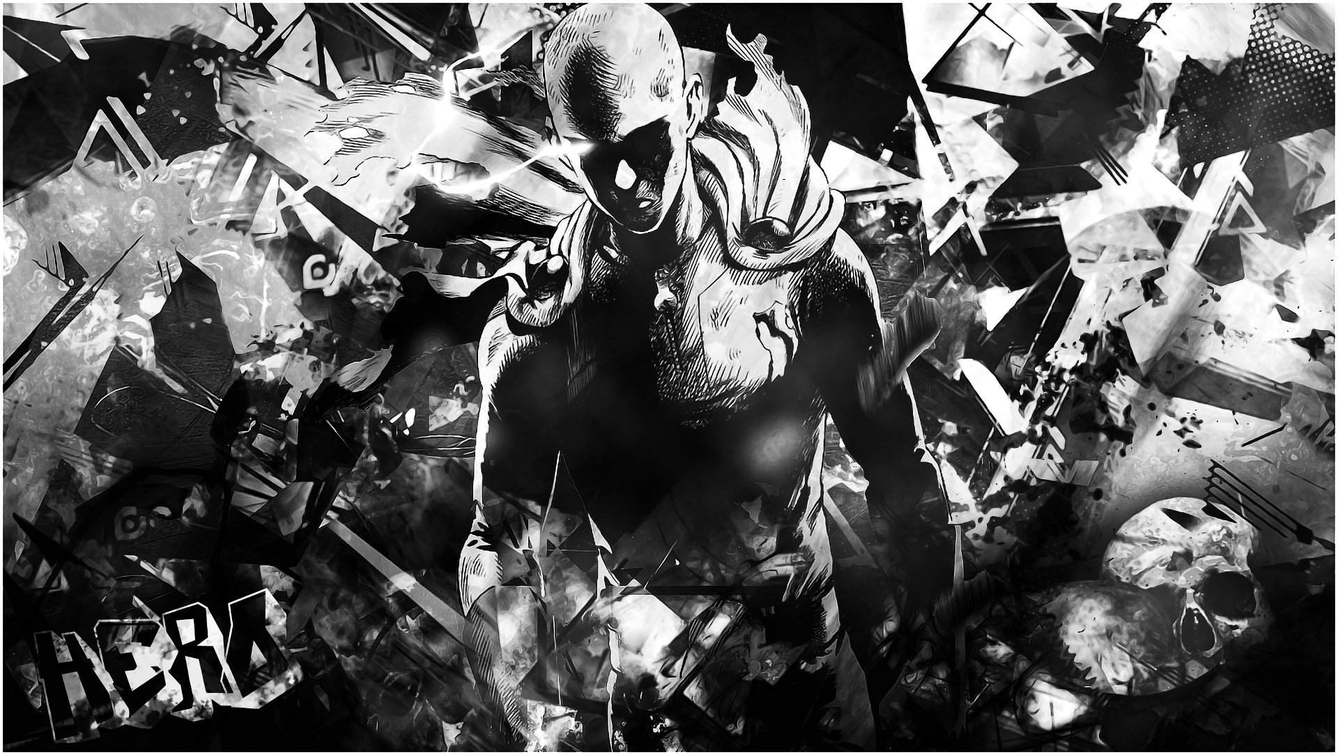 punch wallpaper,black and white,monochrome,photography,fictional character,monochrome photography