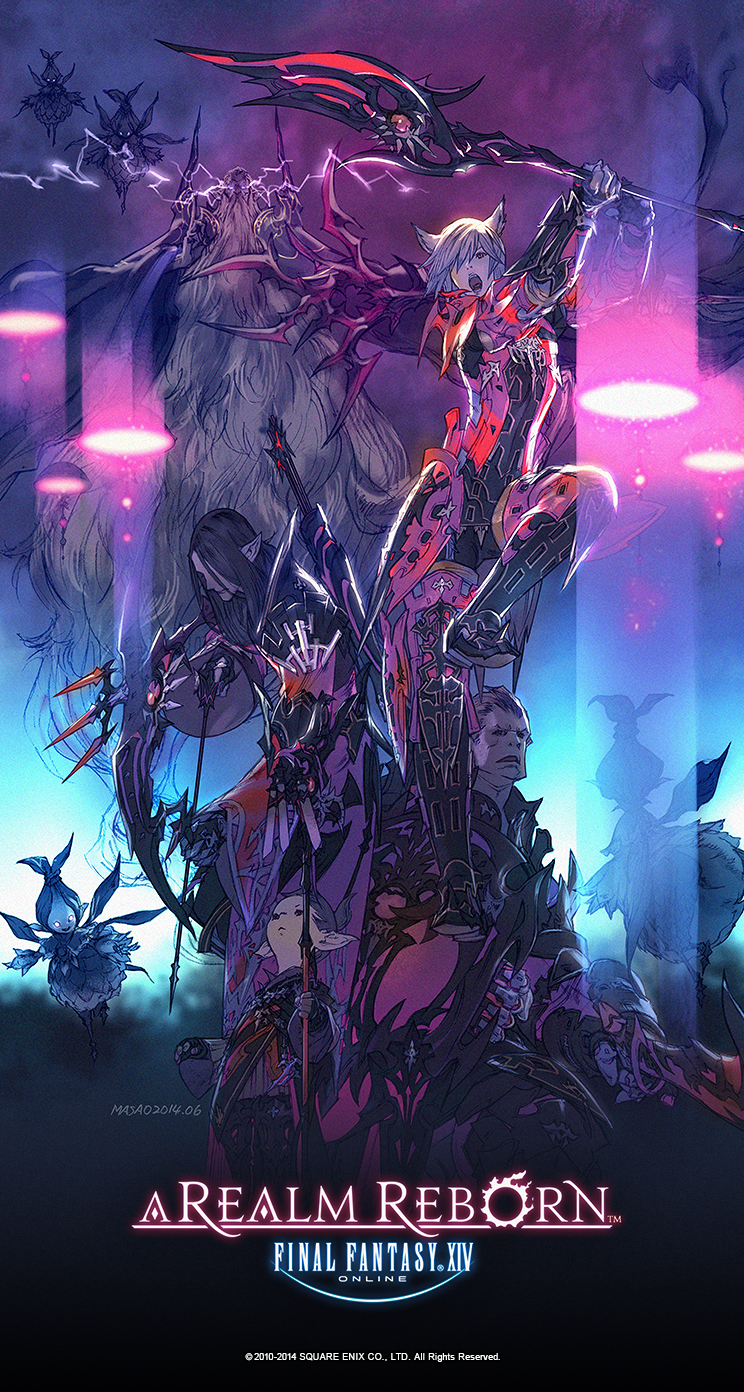 ffxiv iphone wallpaper,action adventure game,purple,graphic design,violet,cg artwork