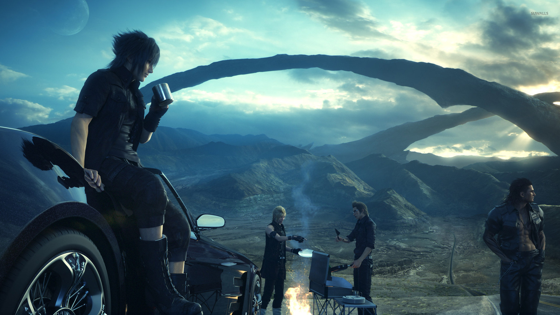 final fantasy wallpaper 1920x1080,sky,screenshot,adventure game,mountain range,mountain