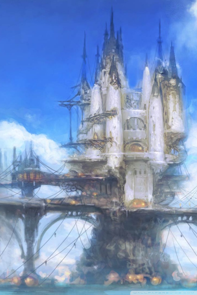 ffxiv fondo de pantalla para iphone,pintura de acuarela,arquitectura,cielo,mundo,castillo de agua