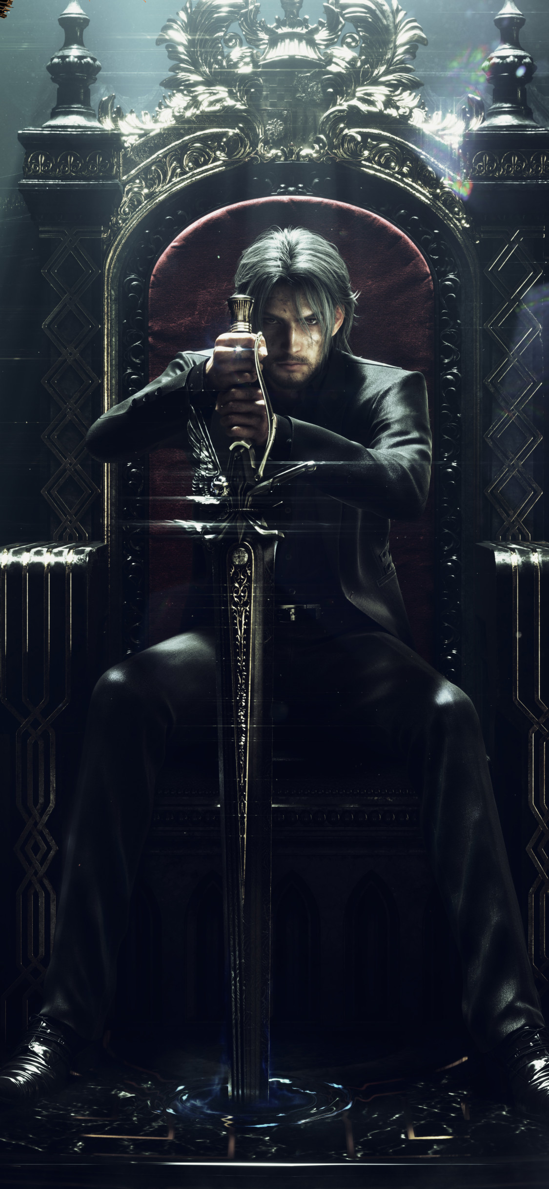 final fantasy xv iphone wallpaper,fictional character,leather,movie,darkness