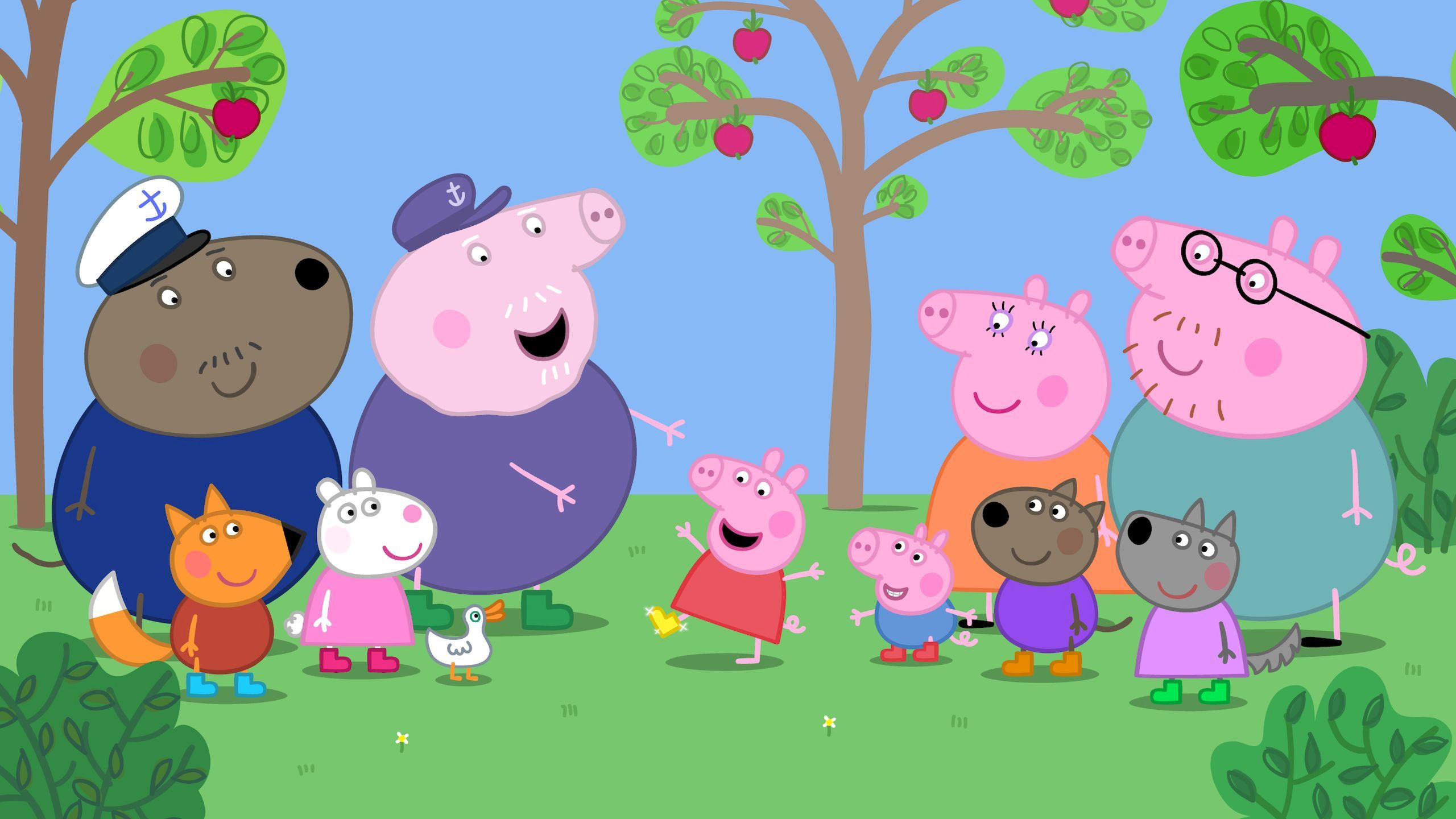 peppa pig wallpaper hd,cartoon,animated cartoon,illustration,suidae,domestic pig