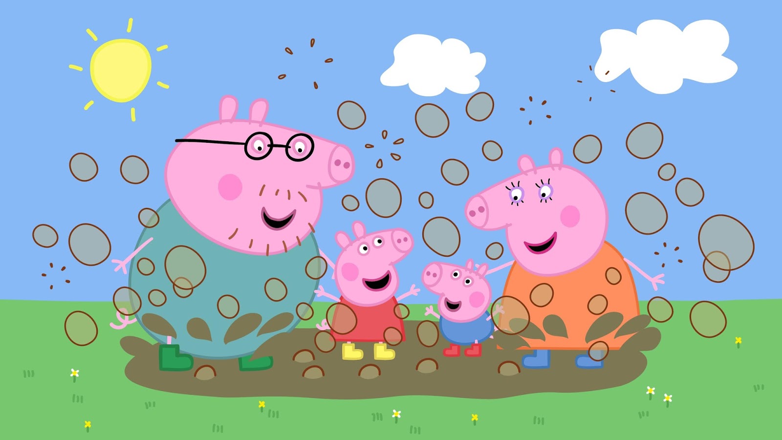 peppa pig wallpaper hd,cartoon,illustration,art,child art,happy