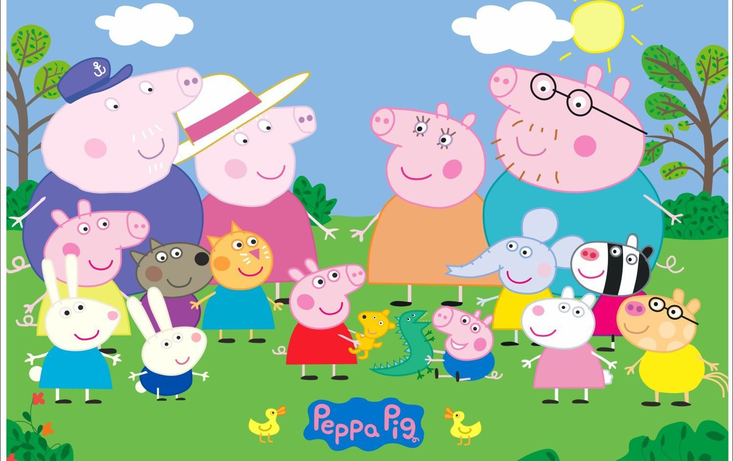 peppa pig wallpaper hd,cartoon,animated cartoon,illustration,child art,suidae