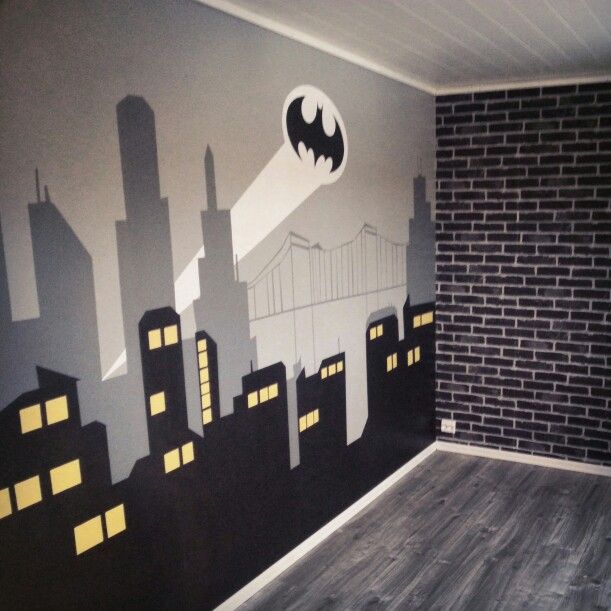batman bedroom wallpaper,wall,room,design,floor,architecture