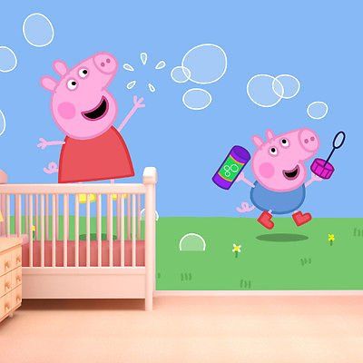 peppa pig bedroom wallpaper,cartoon,illustration,room,pink,wall