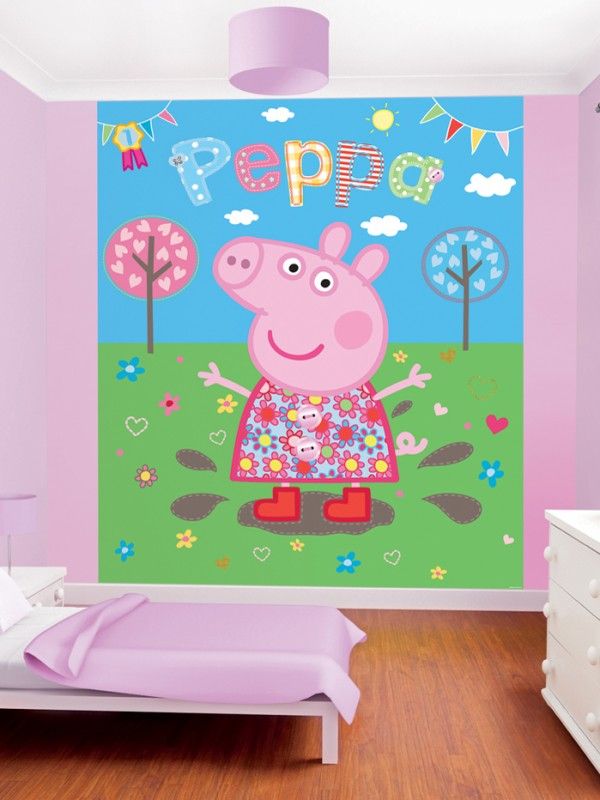 papier peint chambre peppa pig,rose,chambre,autocollant mural,meubles,enfant