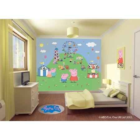 papier peint chambre peppa pig,chambre,produit,mur,fond d'écran,meubles