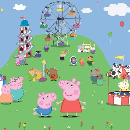 carta da parati camera da letto peppa pig,cartone animato,illustrazione,clipart,arte,personaggio fittizio