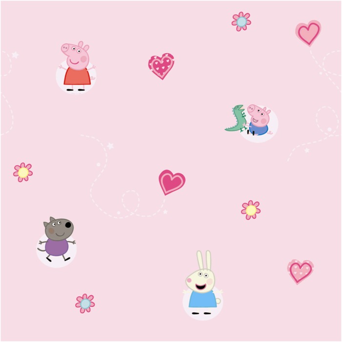 peppa 돼지 침실 벽지,분홍,만화,디자인,심장,무늬