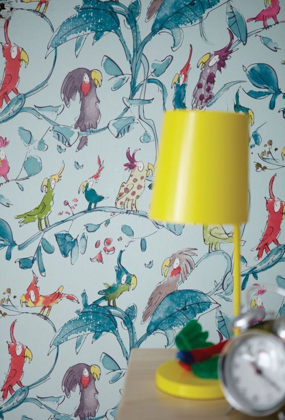 quentin blake wallpaper,lampshade,lighting accessory,wallpaper,yellow,parrot