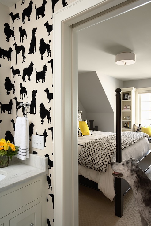 壁の犬の壁紙,ルーム,黒と白,壁,家具,インテリア・デザイン