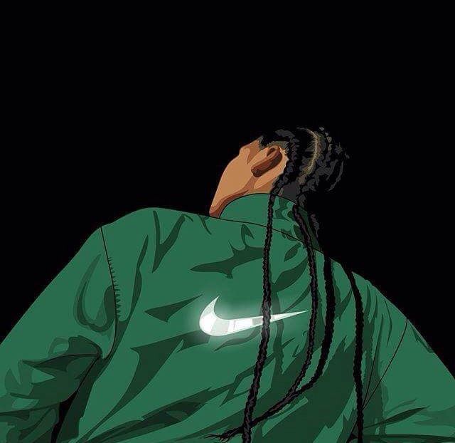 fond d'écran de dessin animé de nike,vert,vêtements d'extérieur,illustration,cheveux noirs,personnage fictif