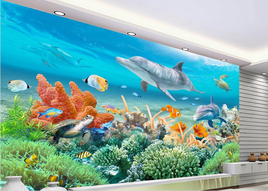 papel pintado 3d para paredes en línea,submarino,mural,acuario,pared,pez