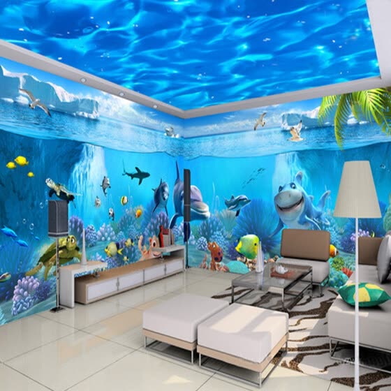 papel pintado 3d para paredes en línea,acuario,submarino,pared,mural,techo