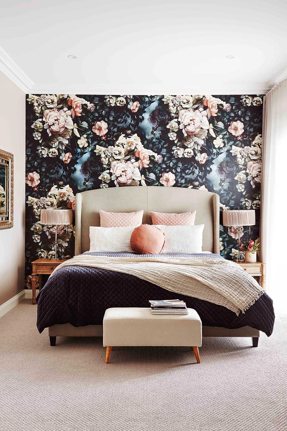 floral wallpaper australia,furniture,bedroom,bed,room,wall