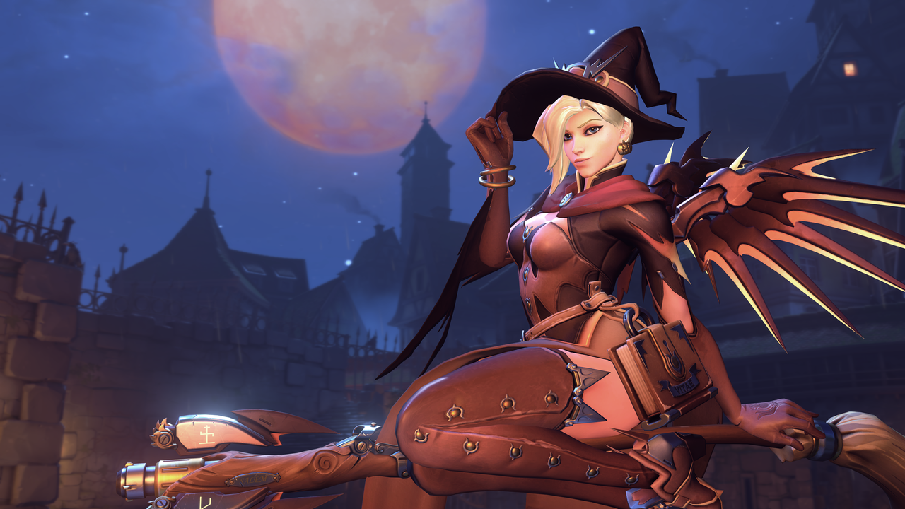 witch mercy wallpaper,cg artwork,animated cartoon,illustration,black hair,adventure game