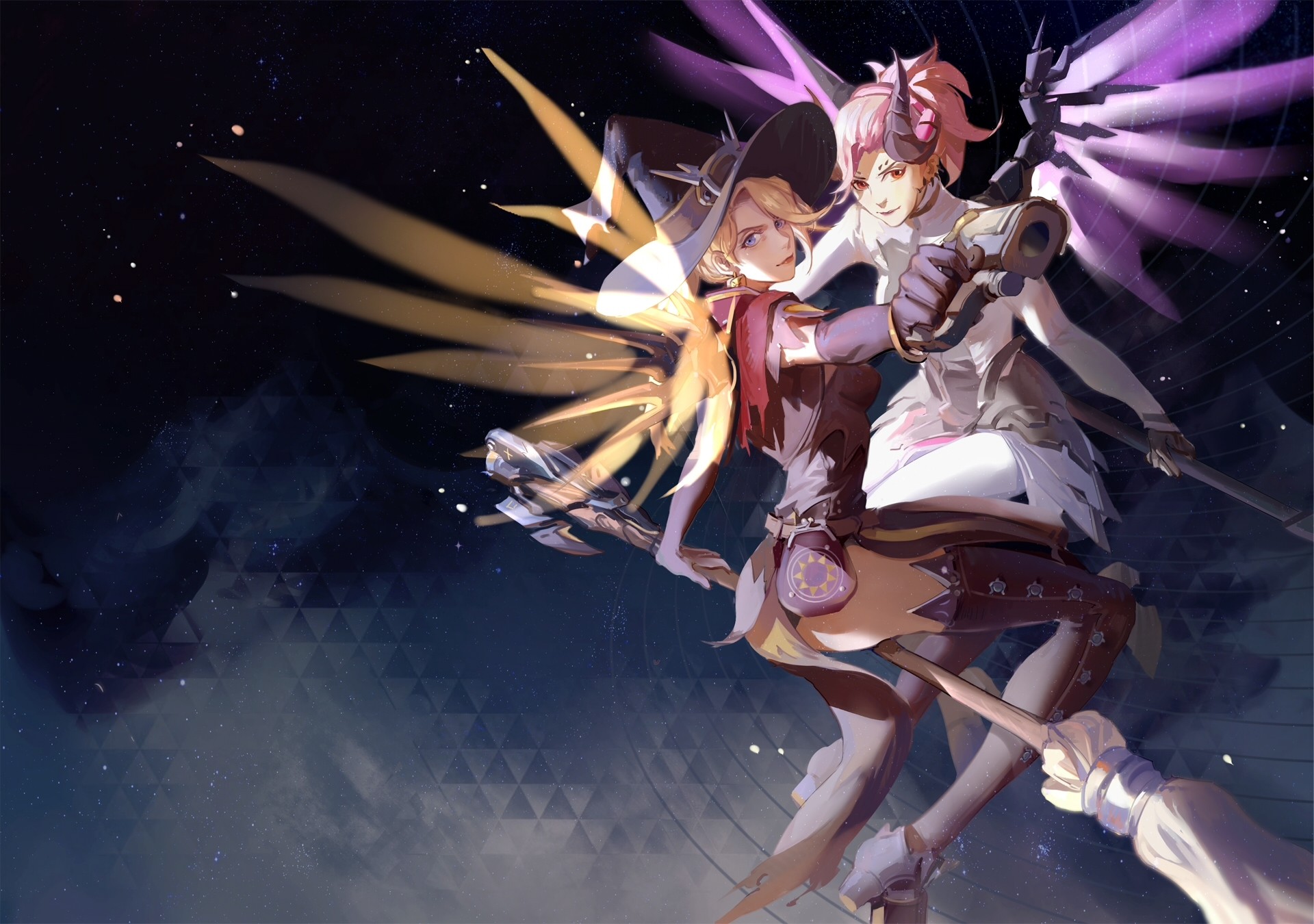 witch mercy wallpaper,cg artwork,anime,fictional character,mythology,graphic design
