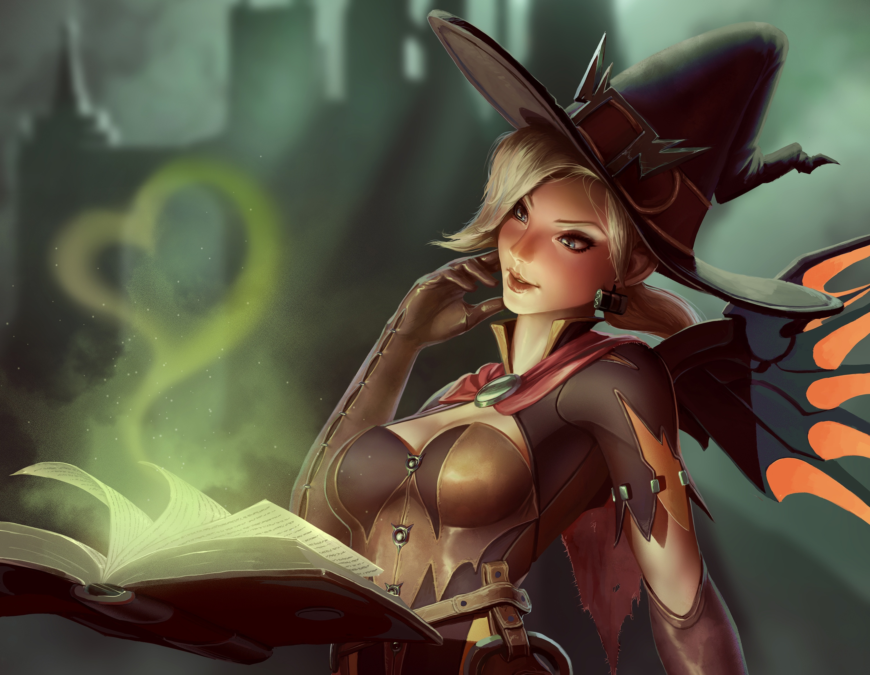 witch mercy wallpaper,cg artwork,fictional character,illustration,adventure game,elf