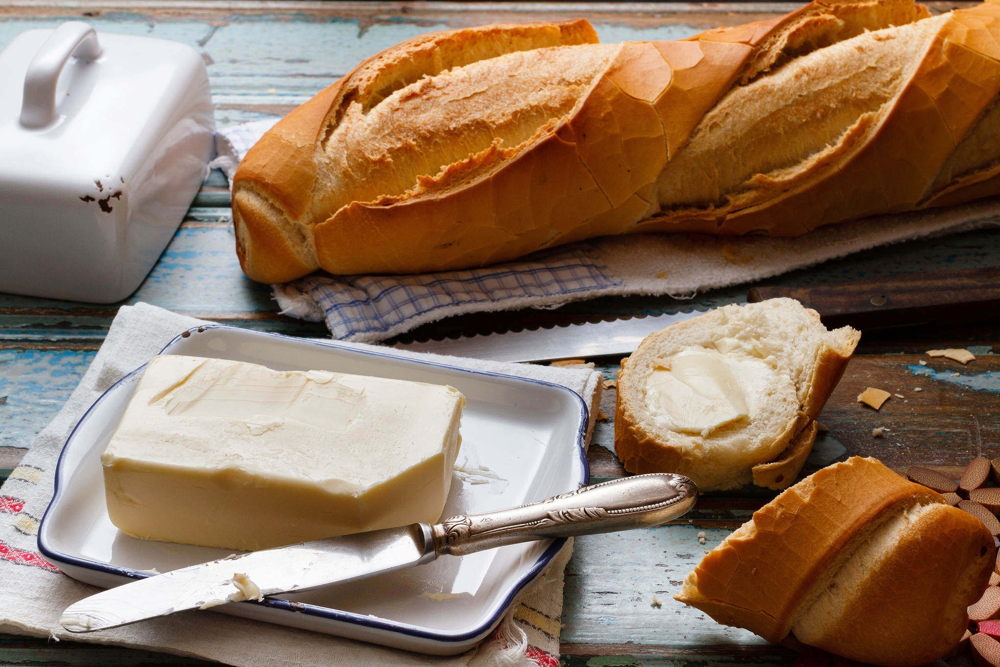 バター壁紙,皿,食物,固いパン,パン,サワー種