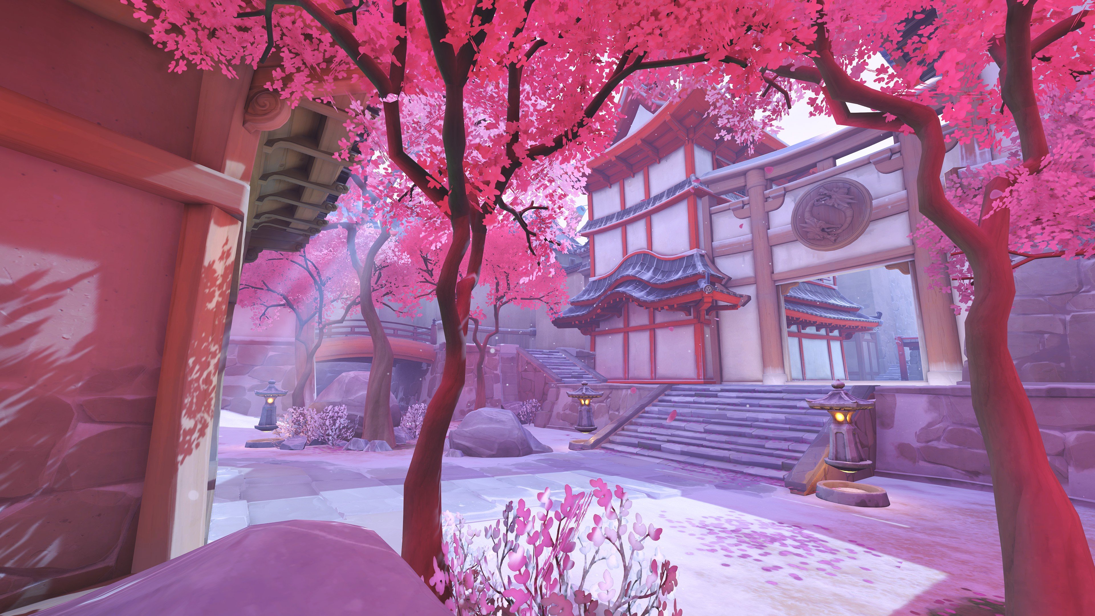 overwatch christmas wallpaper,pink,tree,red,purple,winter