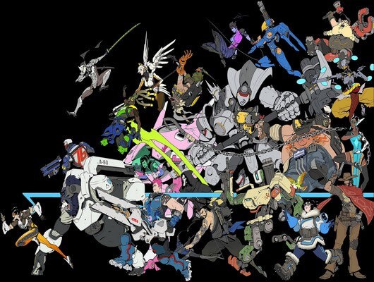 overwatch heroes wallpaper,conception graphique,fiction,personnage fictif,dessin animé,des bandes dessinées