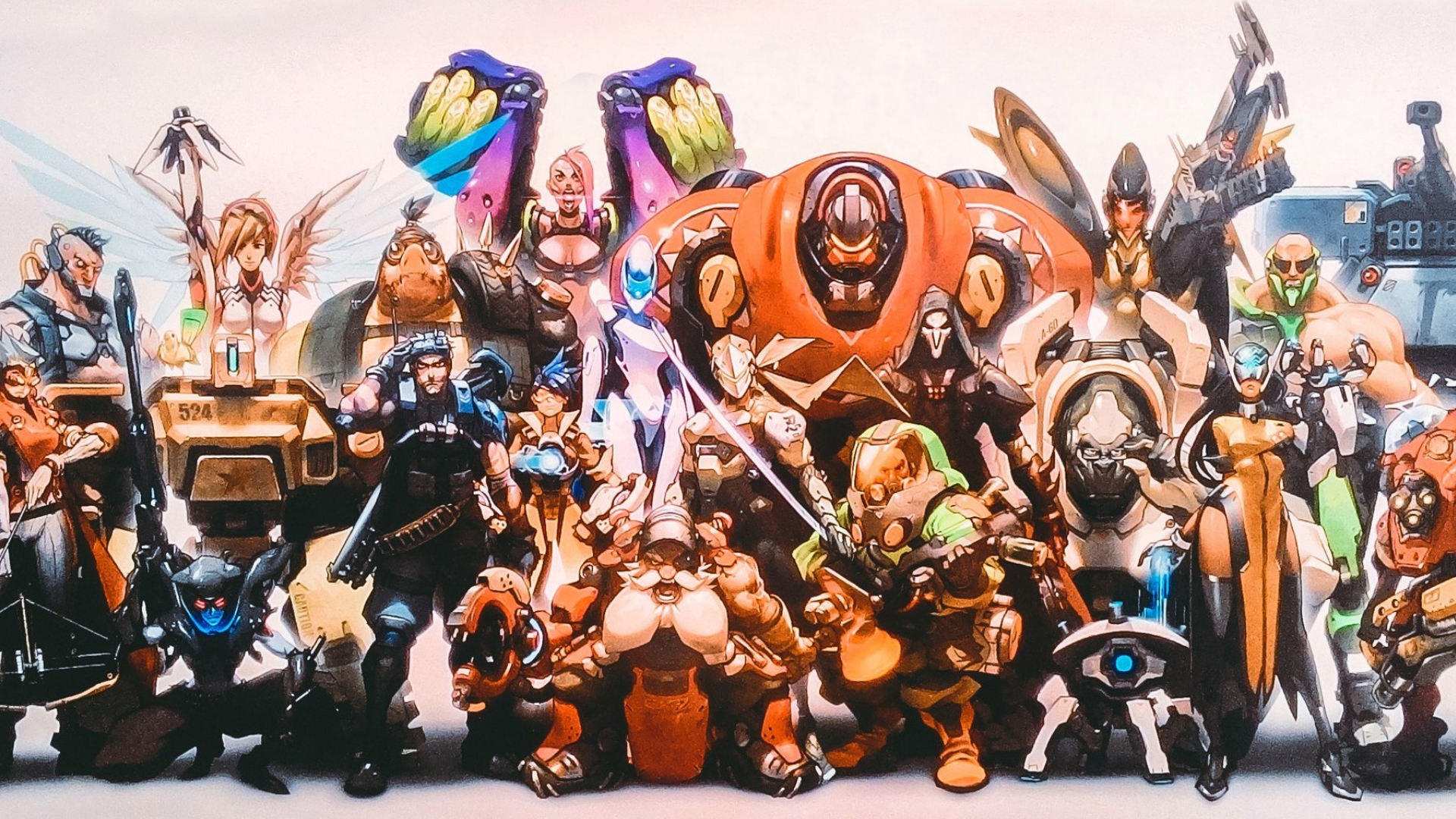 overwatch heroes wallpaper,dessin animé,figurine,personnage fictif,jouet,dessin animé