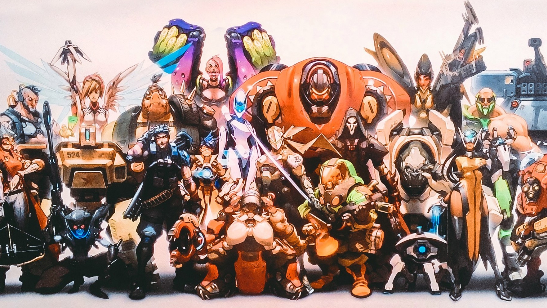 overwatch heroes wallpaper,cartoon,action figure,fictional character,toy,animated cartoon