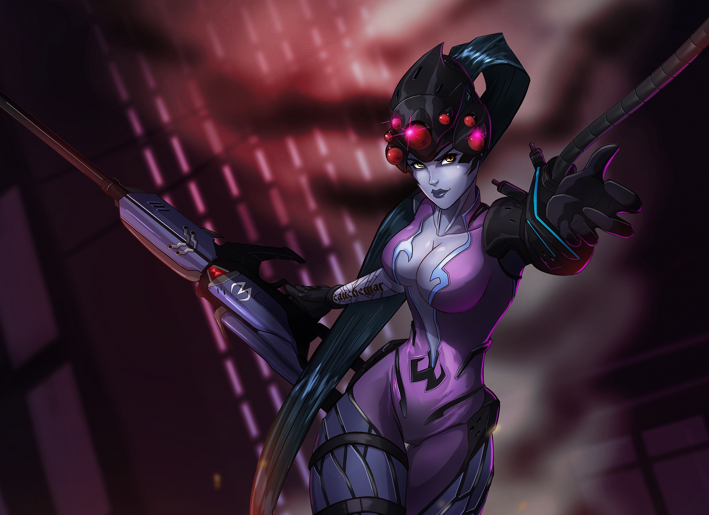 widowmaker overwatch wallpaper,cg artwork,fictional character,purple,violet,black hair