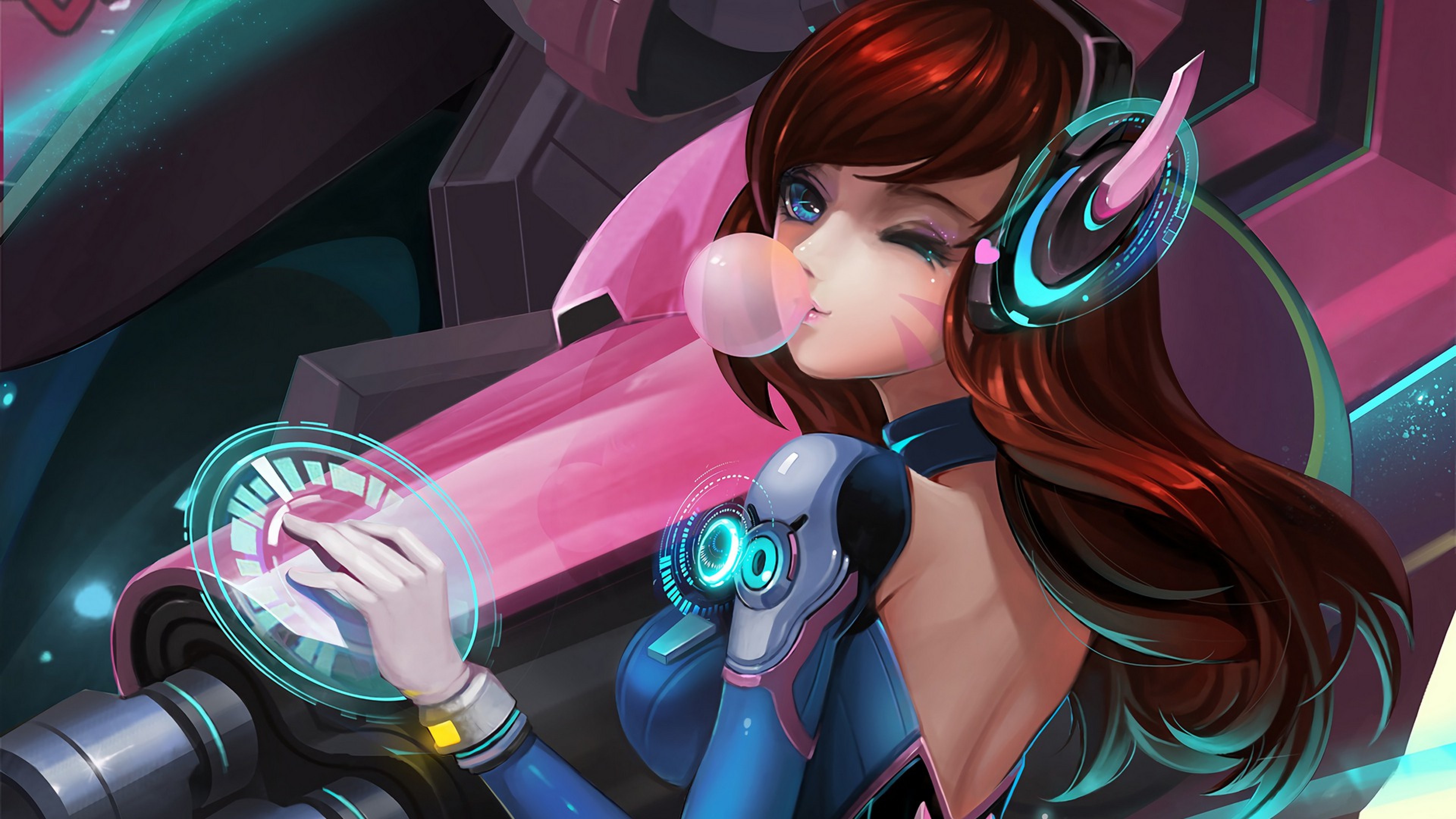 overwatch dva wallpaper,cartoon,audio equipment,cg artwork,long hair,anime