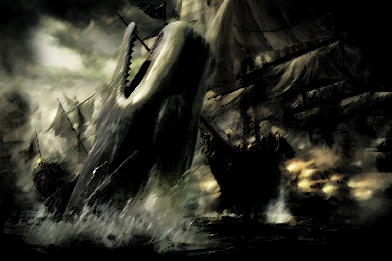 moby dick wallpaper,cg artwork,black and white,darkness,monochrome,photography