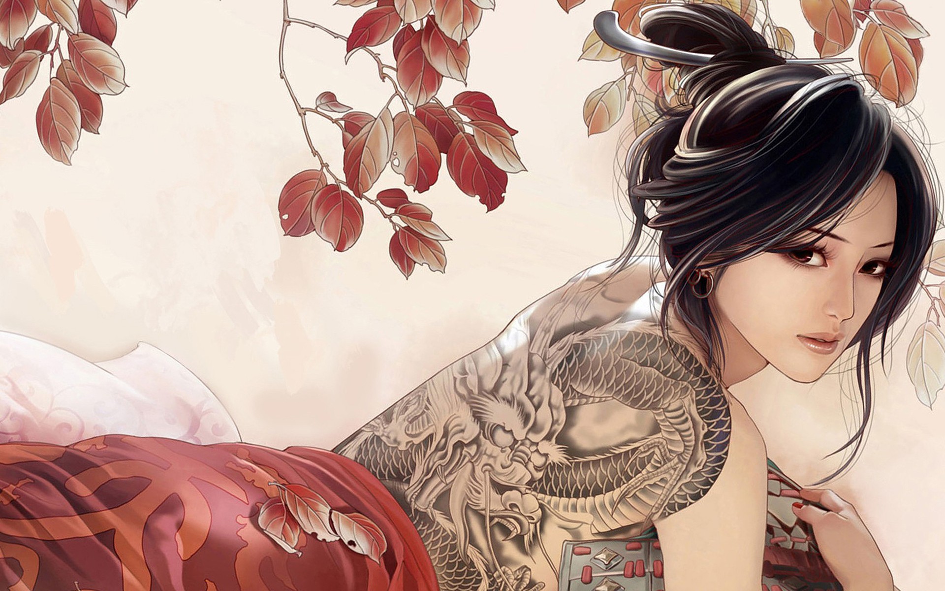 sexy tattoo wallpaper,hair,cg artwork,hairstyle,illustration,beauty