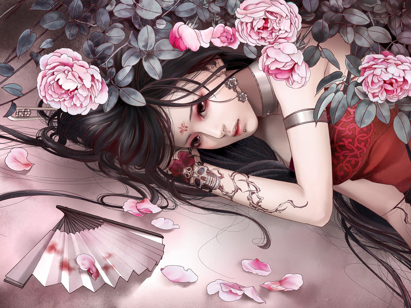 sexy tattoo tapete,rosa,blume,illustration,frühling,blütenblatt