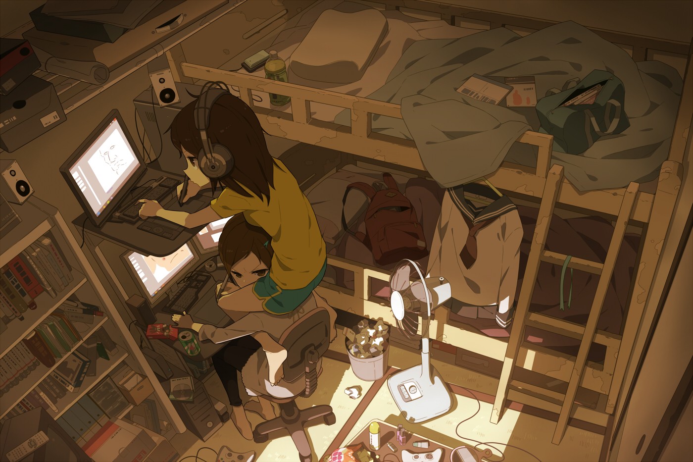 anime room wallpaper,illustration,fiction,art,room,visual arts