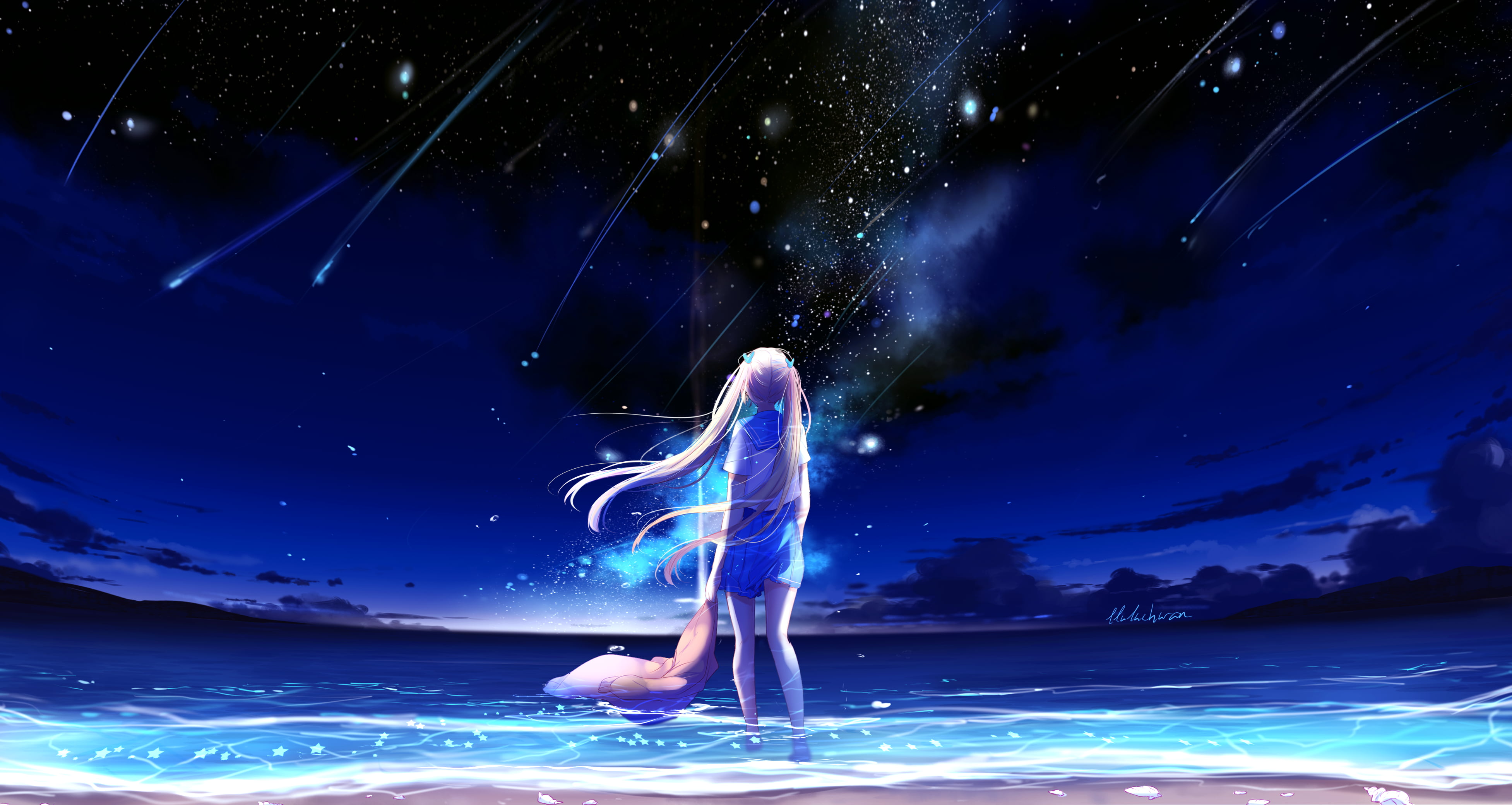 carta da parati anime 1440x900,leggero,cielo,cg artwork,acqua,spazio