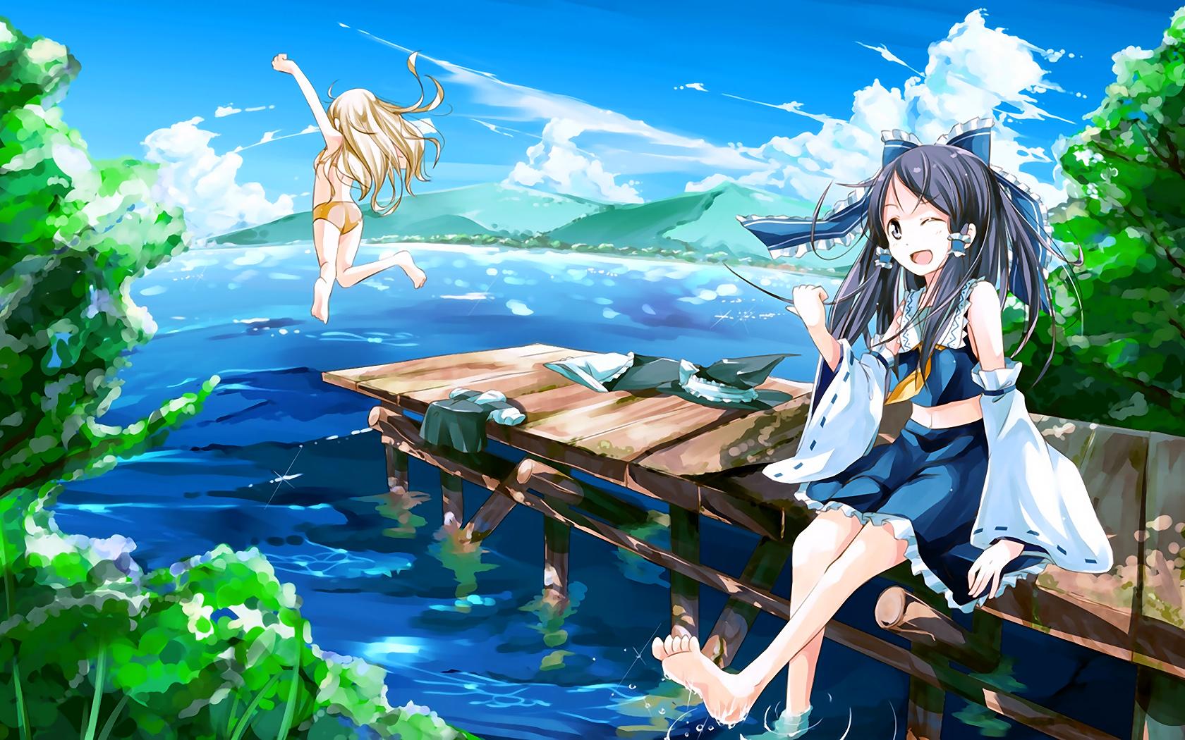 summer anime wallpaper,cg artwork,anime,cartoon,sky,long hair