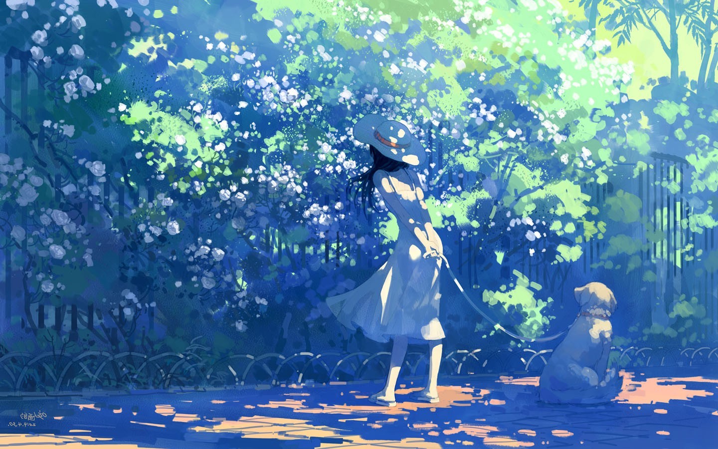 verano anime fondo de pantalla,azul,árbol,cielo,agua,primavera