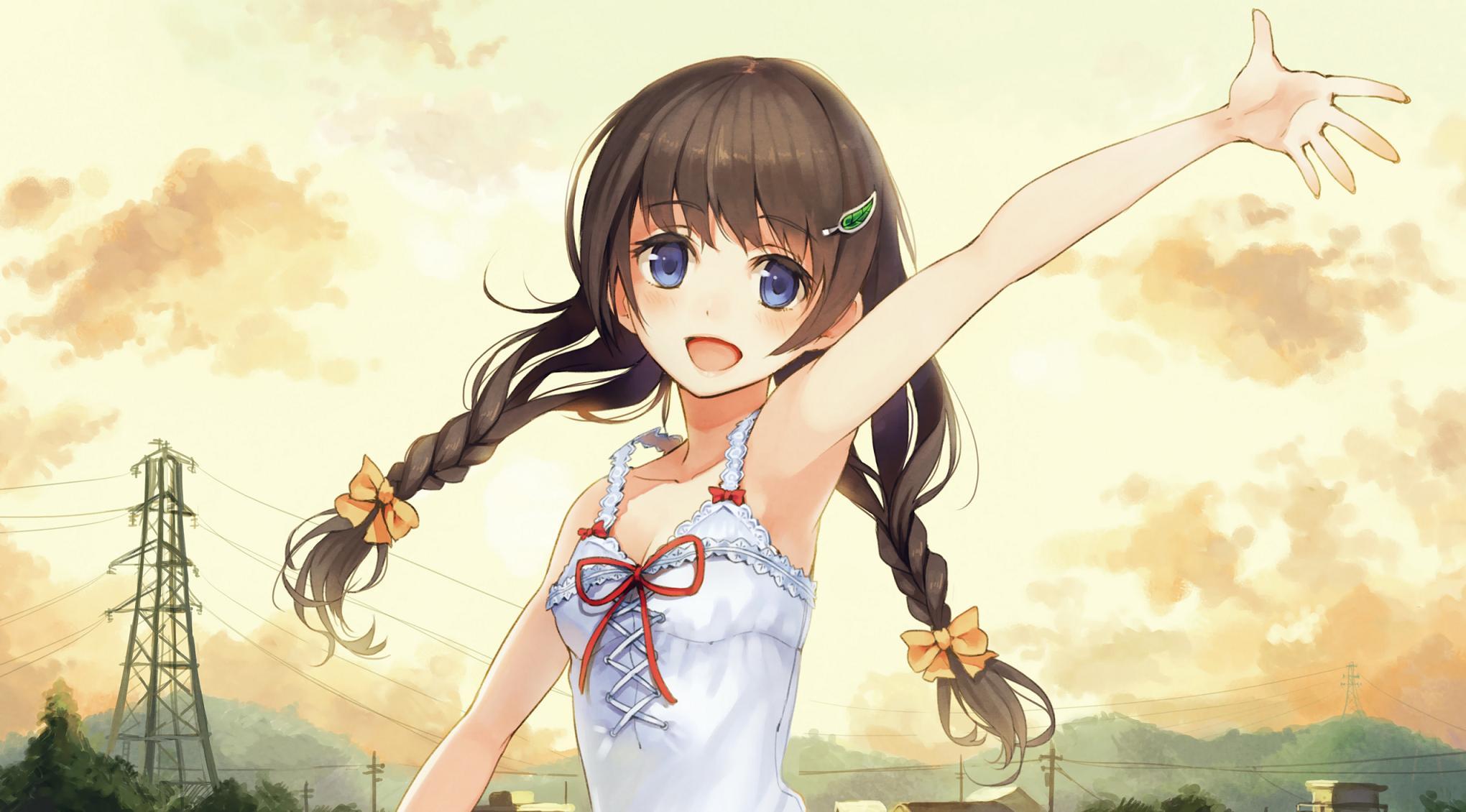 summer anime wallpaper,cartoon,cg artwork,anime,long hair,brown hair