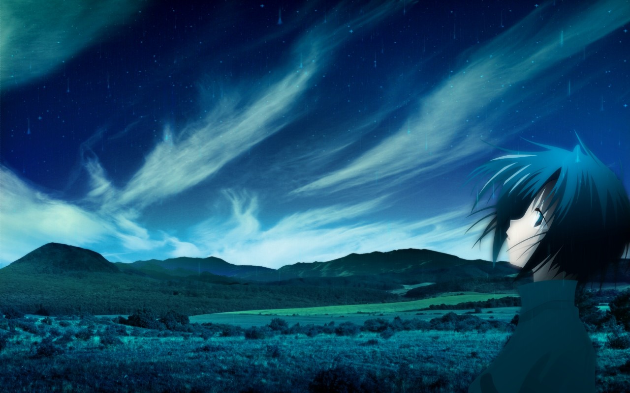 wallpaper de animes hd,himmel,blau,anime,cg kunstwerk,wolke
