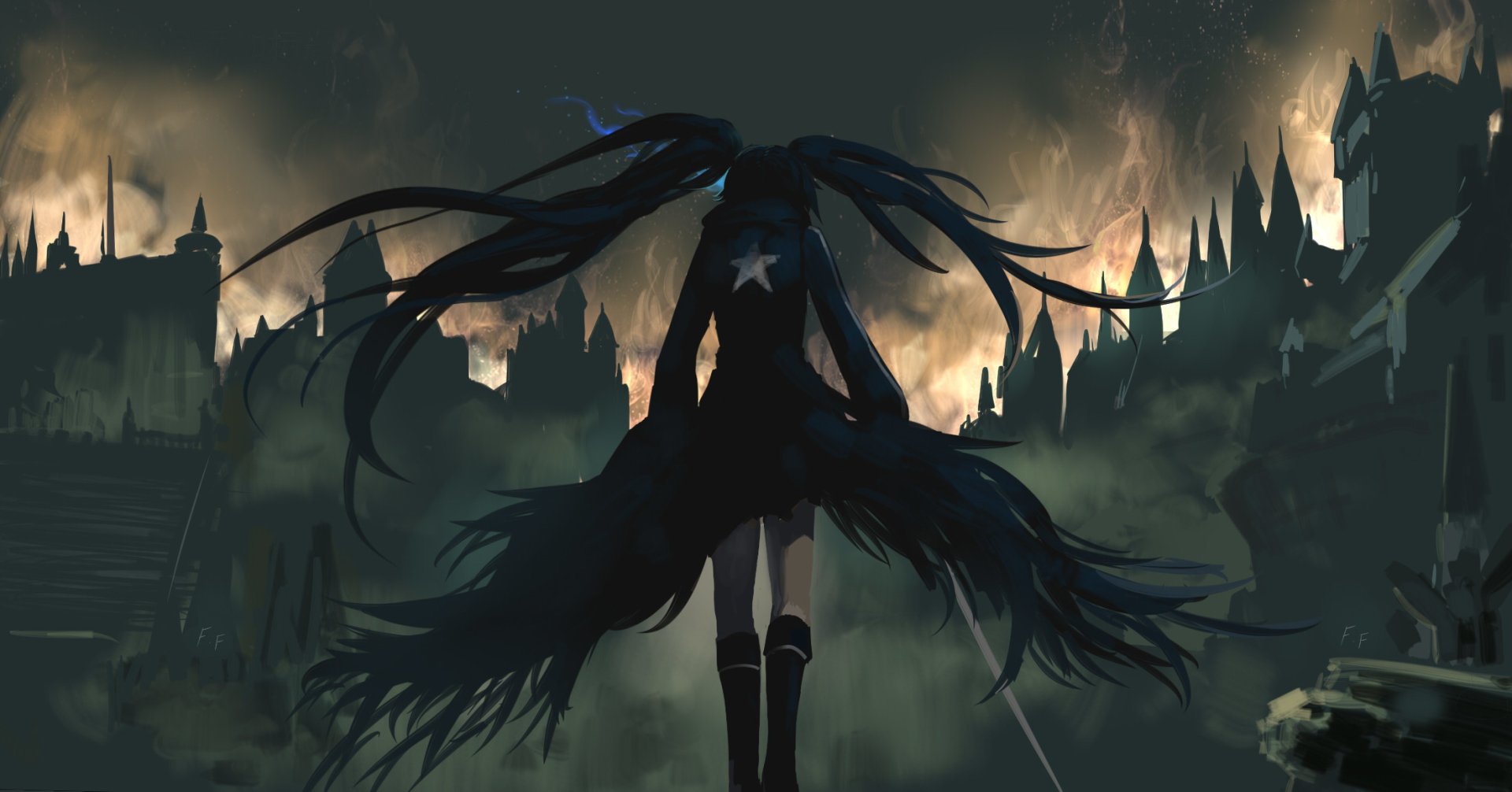 fondo de pantalla de animes hd,cg artwork,oscuridad,cielo,ilustración,personaje de ficción