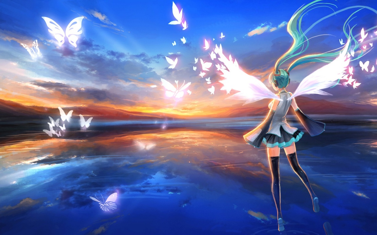 wallpaper anime hd pc,sky,natural landscape,water,reflection,anime